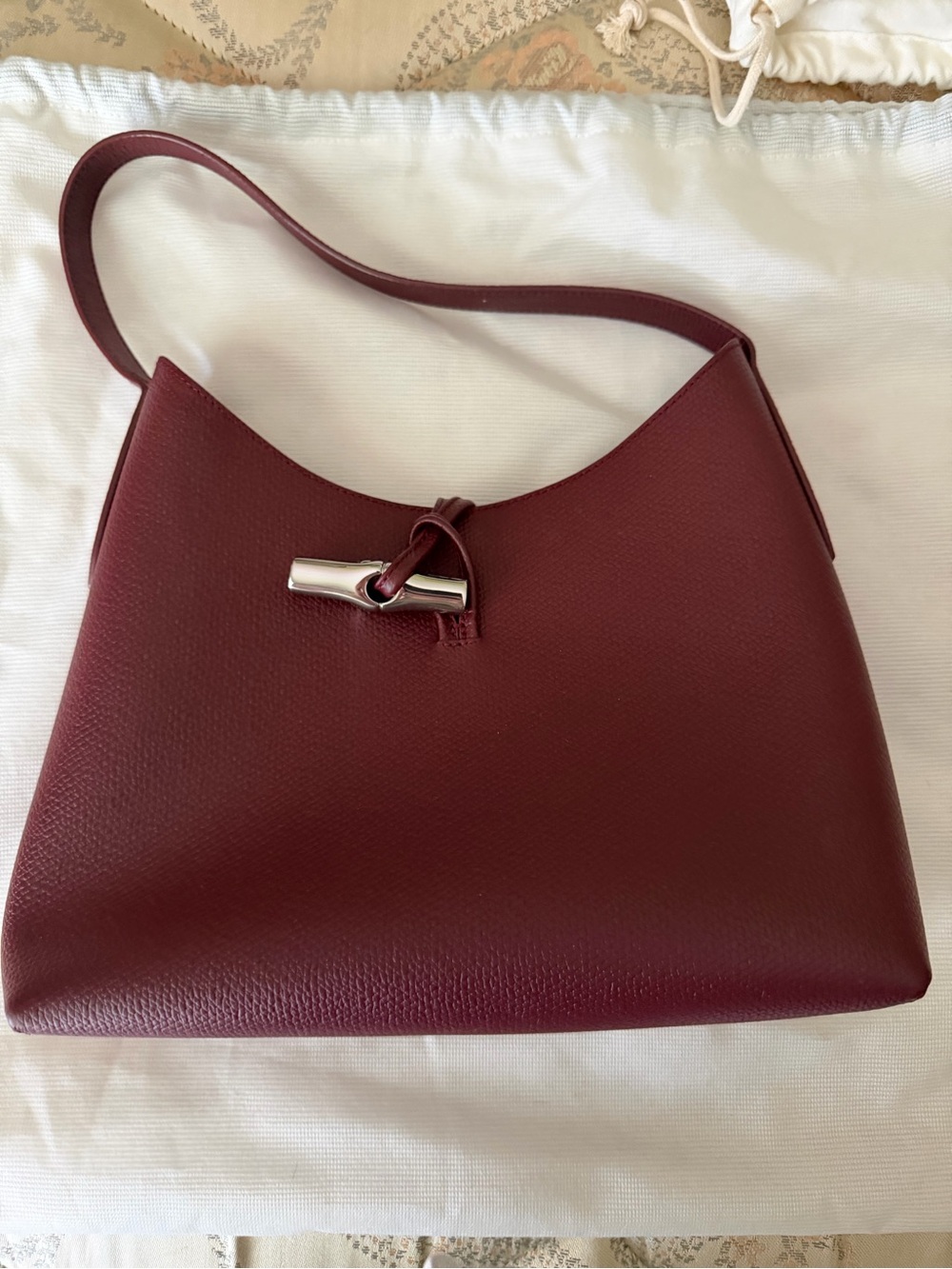 Longchamp Burgundy Leather Shoulder Hobo with Silver Toggle - Picture 7 of 7